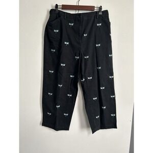Appleseed's Women's Size 16 Black Dragonfly Embroidered Caprs Pockets High Waist